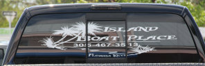 Truck window lettering  is silver cut vinyl